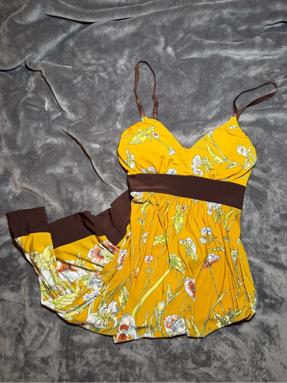 Floral Mustard Maxi Dress with Brown Accents